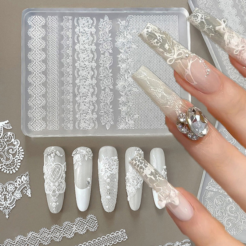 Resin Art With Rose - 1pc Lace 3D Silicone Nail Molds