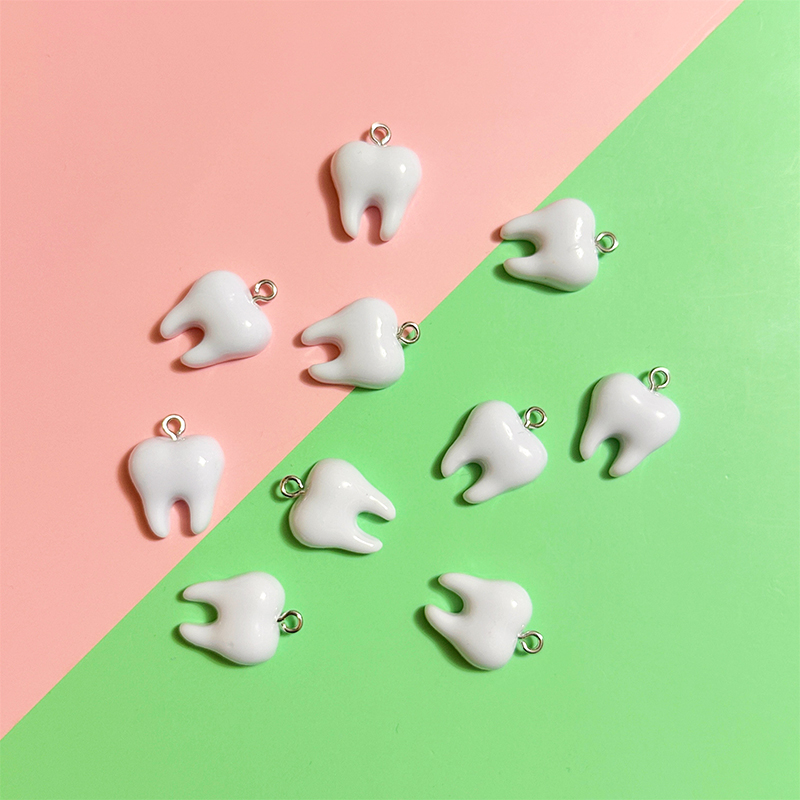 Resin Art Keychain - 10pcs Cute White Teeth Resin Pendant