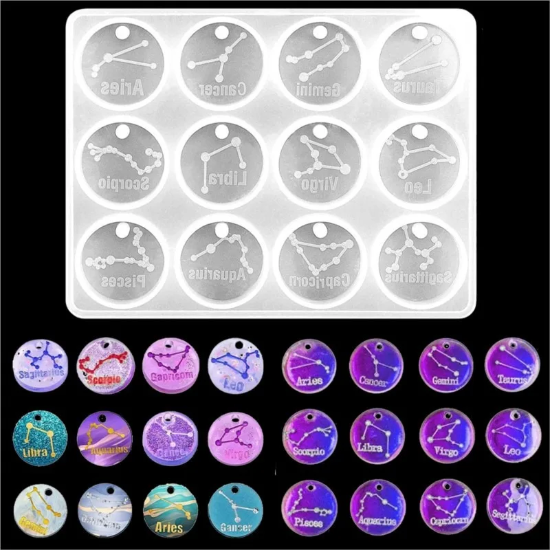 Resin Art Liquid - 12 Zodiac Constellation Resin Molds Round