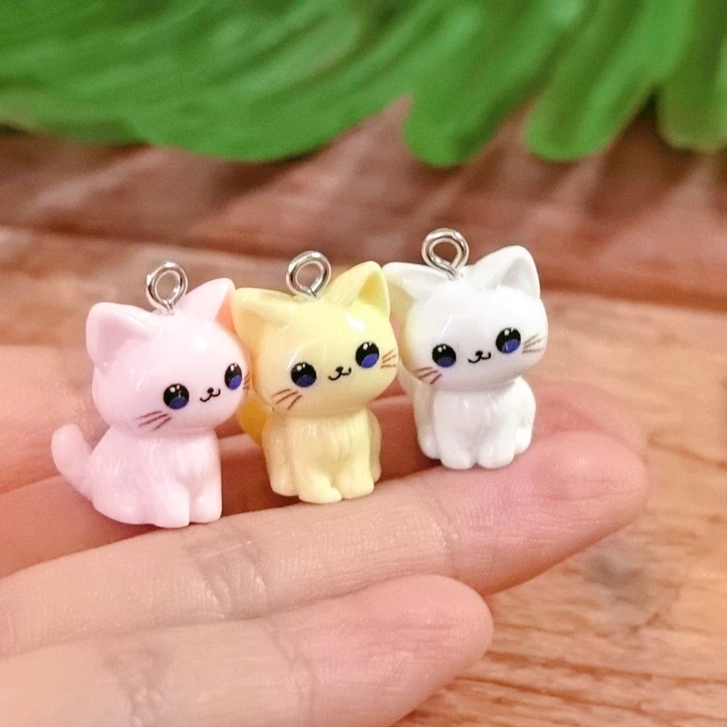 Resin Art Keychain - 10pcs 3D Kawaii Happy Cat Resin