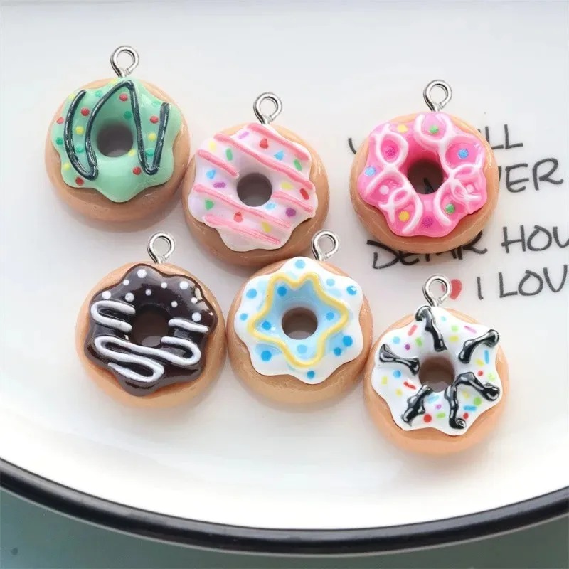 Resin Art Keychain - 10Pcs Resin Donut Charms Colorful Mini