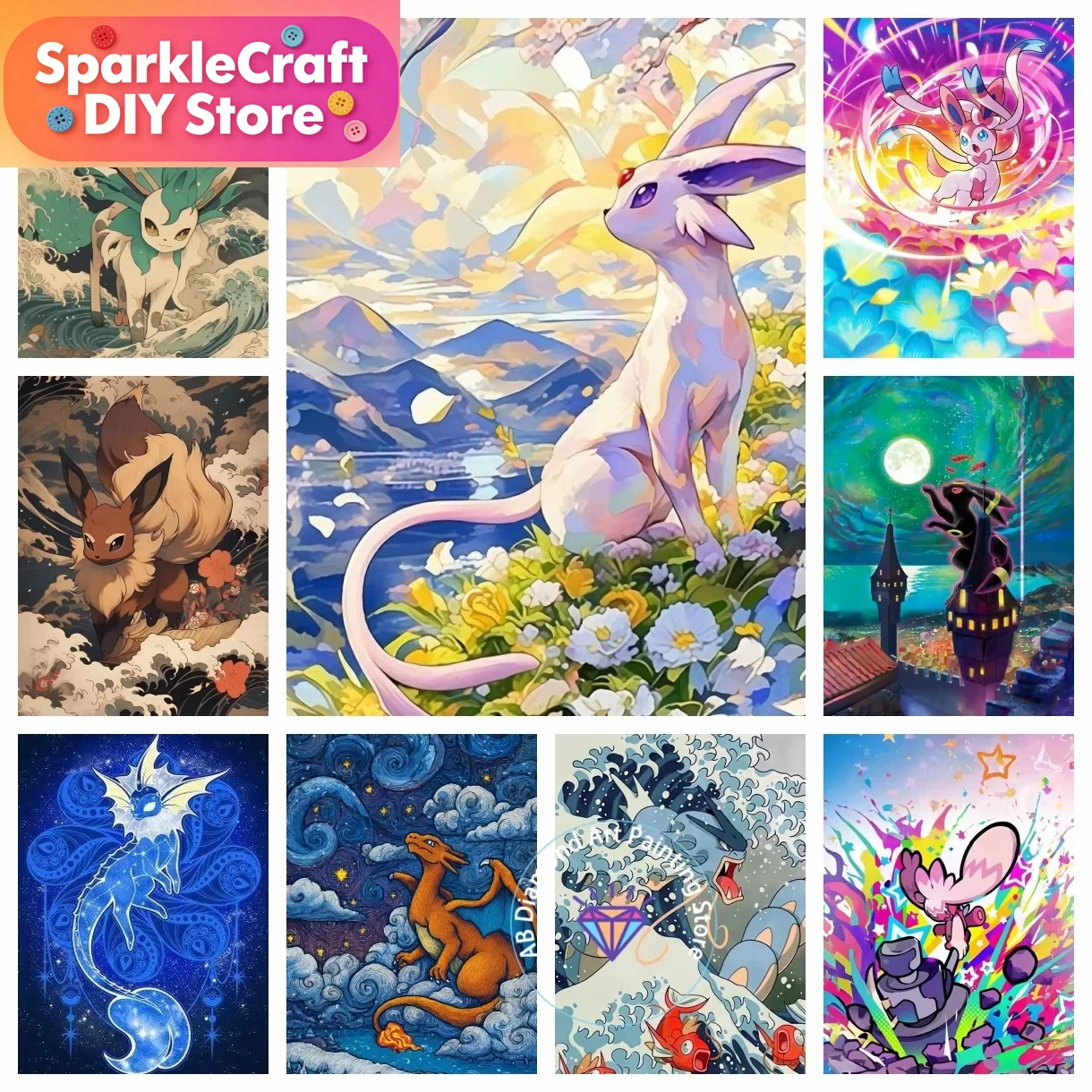 Resin Art Kits - 1pc frameless Pikachu Charizard Eevee Diamond
