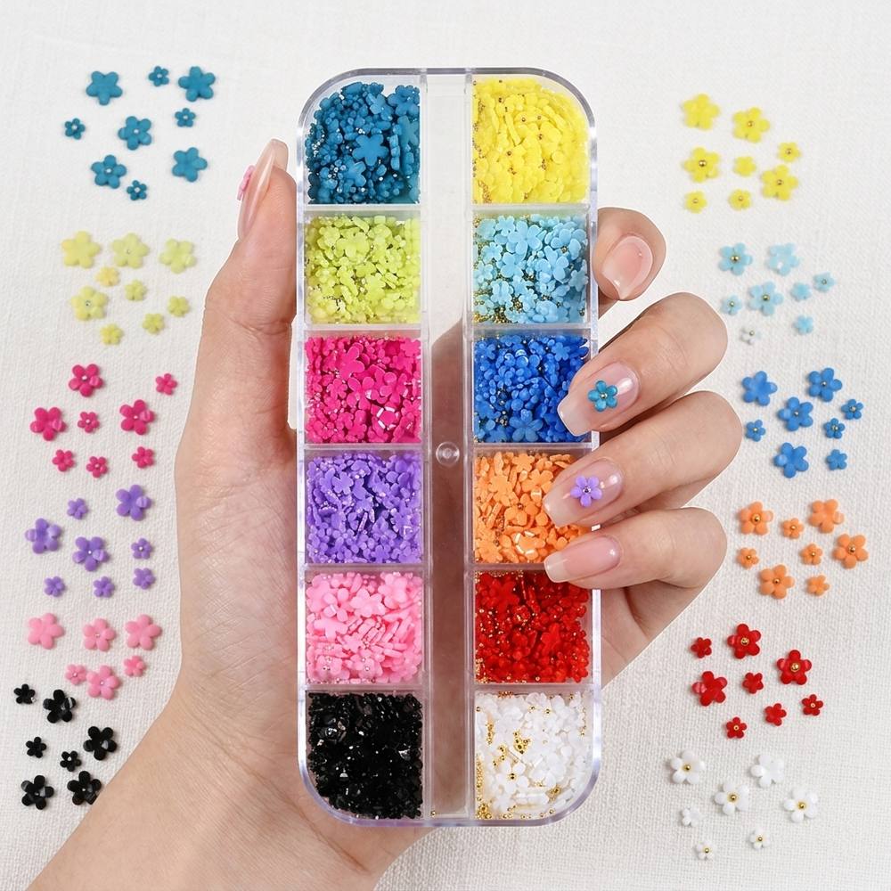Resin Art Design Ideas - 1Box Sparkling 3D Floral Charm Nail