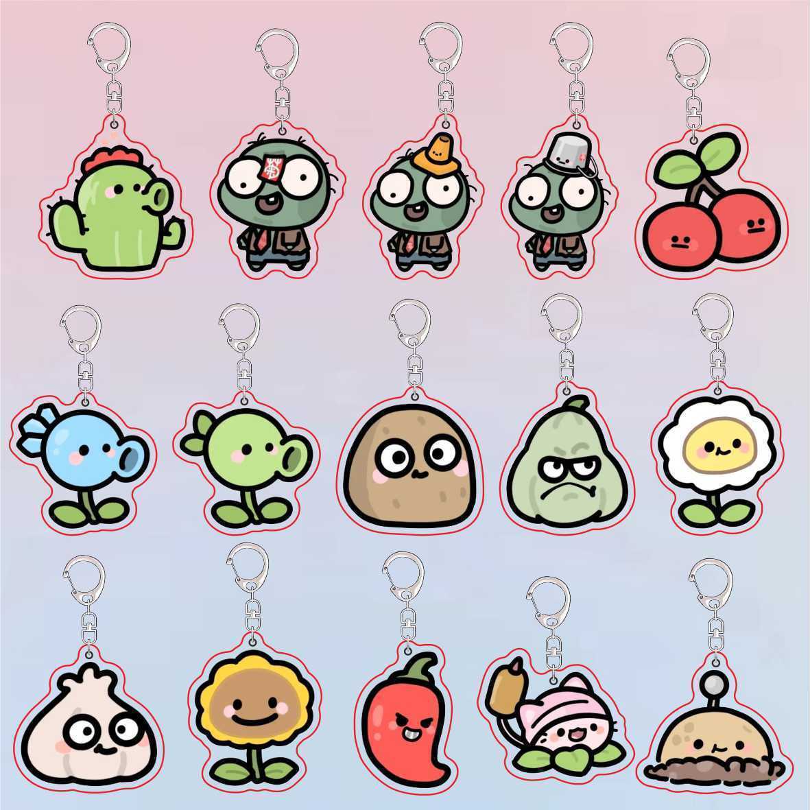 Resin Art Keychain - Plants Vs Zombies Acrylic Cute Keychain