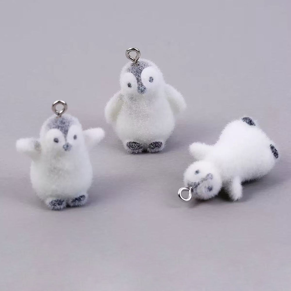 Resin Art Keychain - 5pcs Flocking Small Penguin Resin Charms